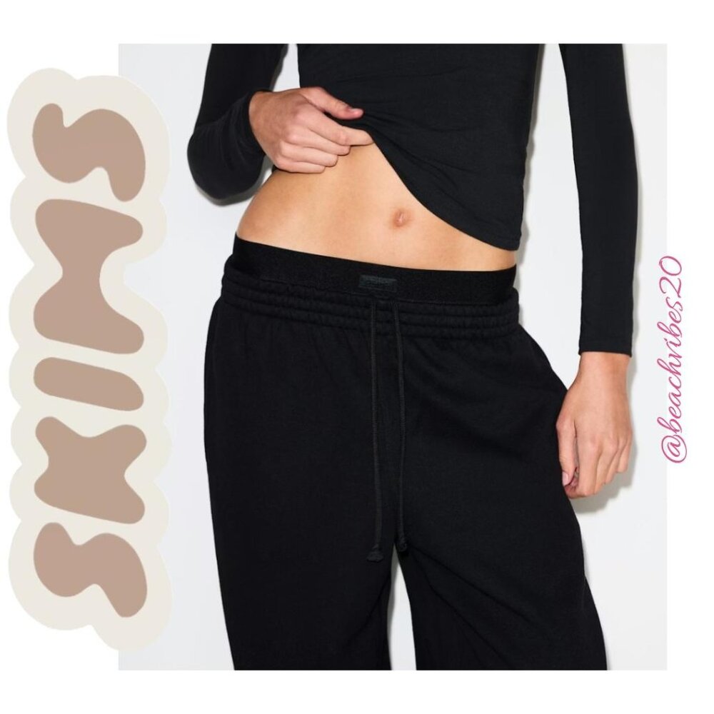 SKIMS Cotton Fleece Oversized Double Waistband Pant Onyx Large NWT O-429 - Picture 4 of 12